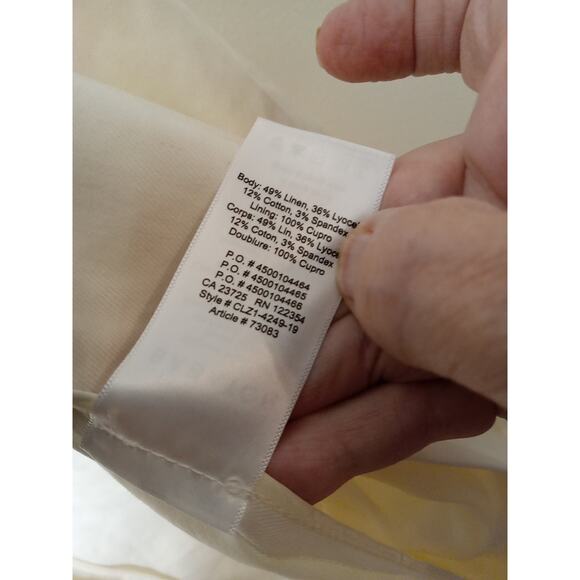 BABATON Aritzia Sz 6 Cream Power Linen Blazer Jacket Open Front Ruched Sleeve - Picture 6 of 12